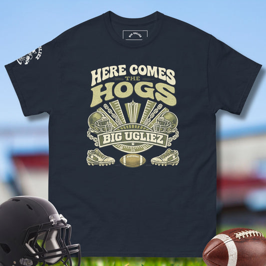 Here Comes the Hogs Offensive Linemen Tshirts in blue by Big Ugliez