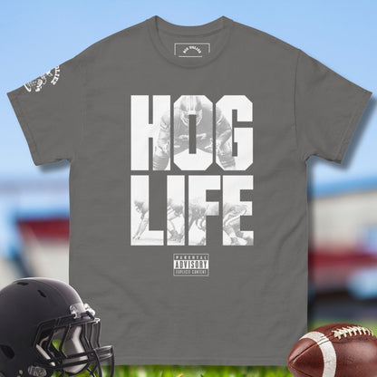Hog Life Tee for O-line Football Players in gray