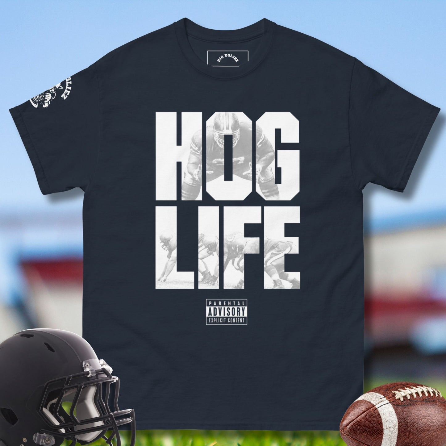 Hog Life Tee for O-line Football Players in navy