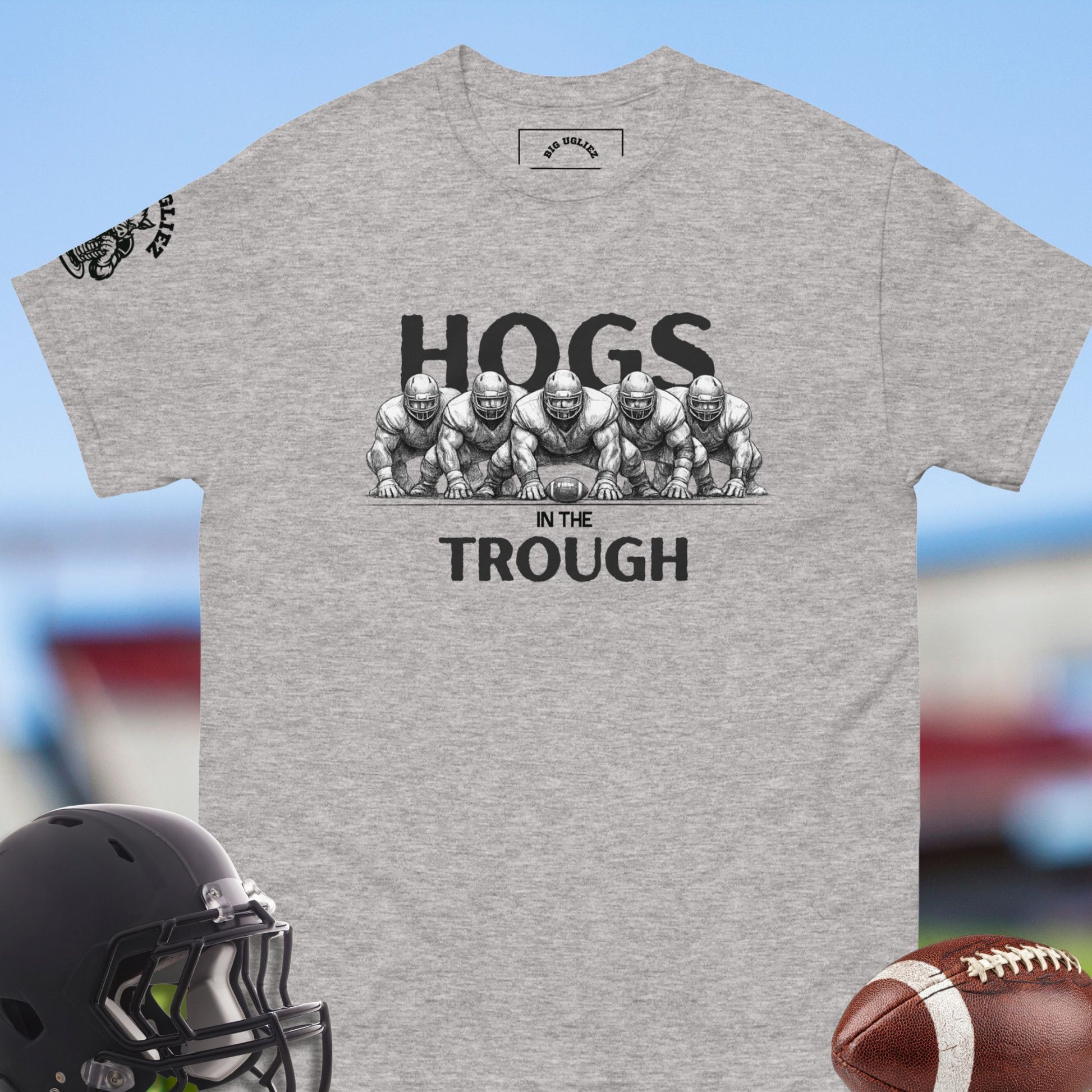 Hogs in the Trough T-shirt for O-linemen Football Players in gray