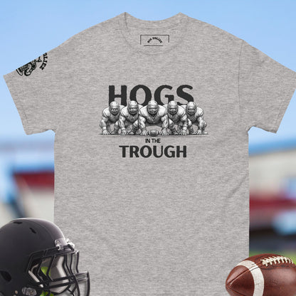 Hogs in the Trough T-shirt for O-linemen Football Players in gray