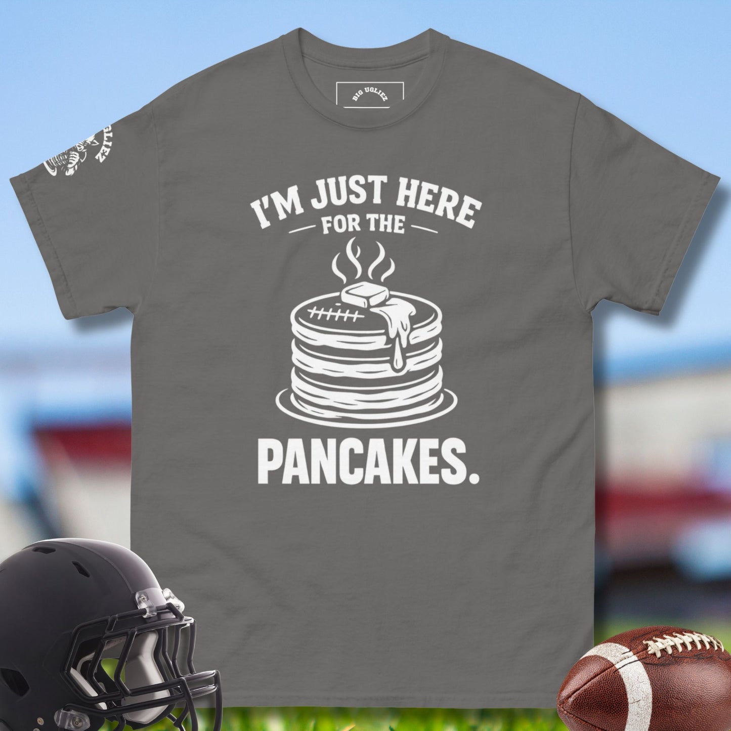 I'm Just Here For The Pancakes T-shirt for Olinemen in charcoal