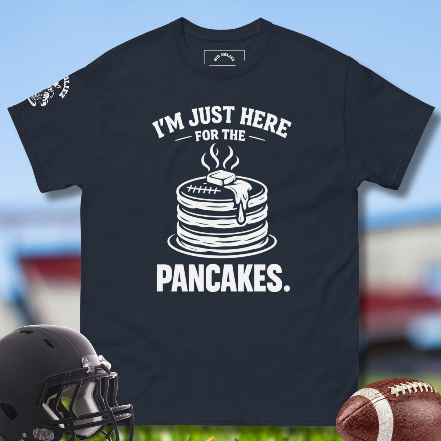 I'm Just Here For The Pancakes T-shirt for Olinemen in navy blue