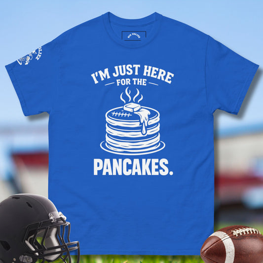 I'm Just Here For The Pancakes T-shirt for Olinemen in royal blue