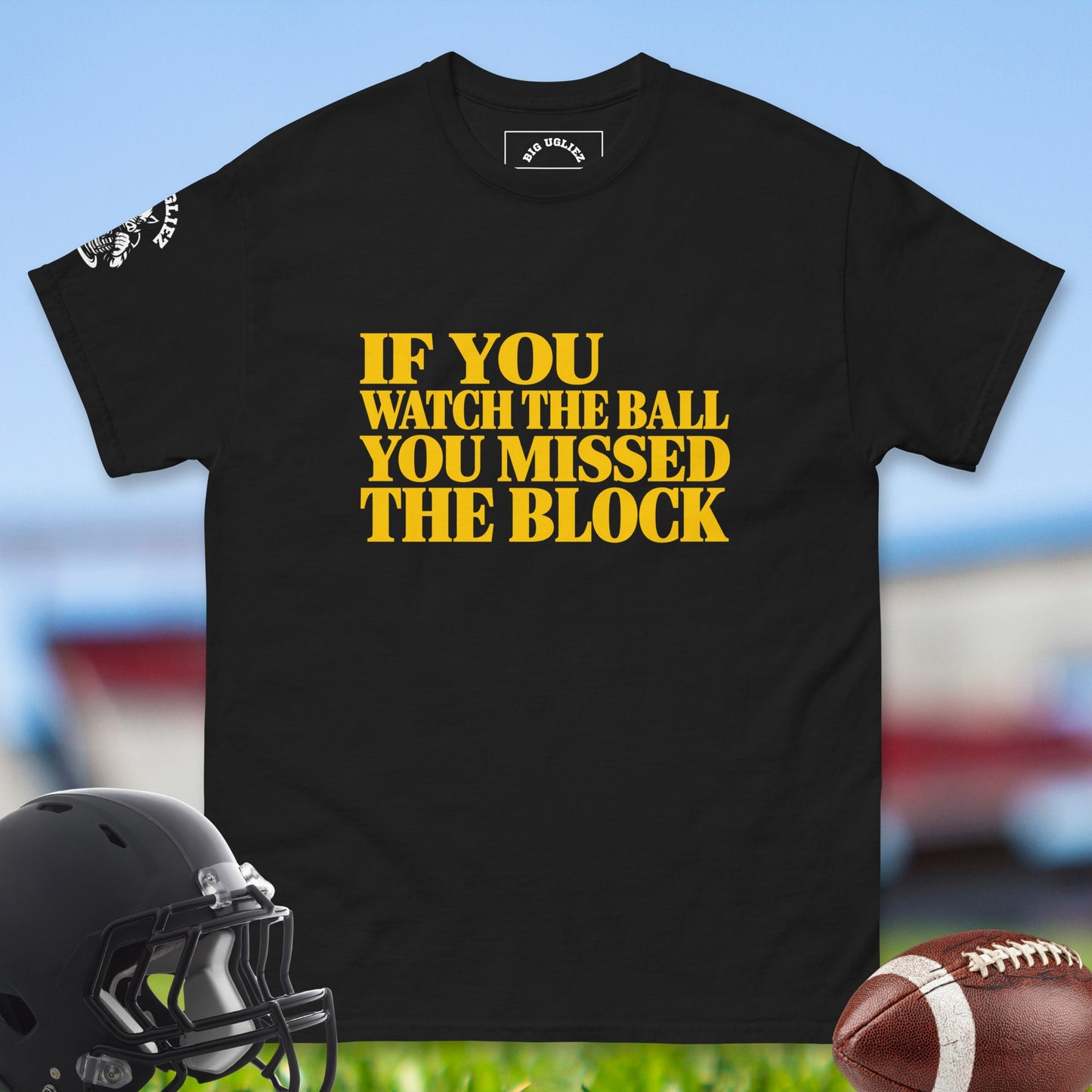 If_You_Watch_The_Ball_You_Missed_The_Block_T-shirt_for_Offensive_Lineman_in_Black
