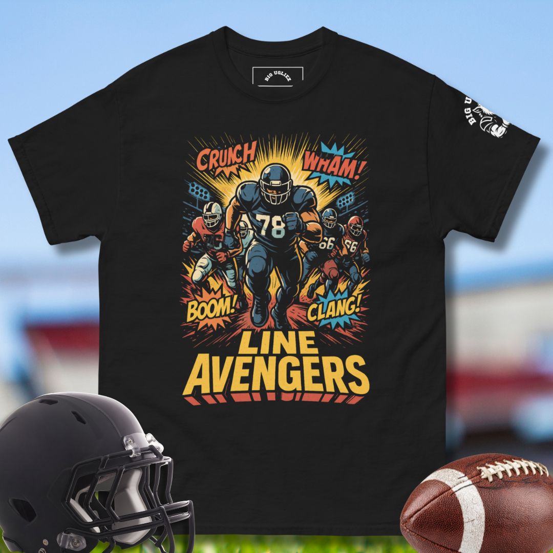 Line avengers offensive linemen superhero tshirt in black