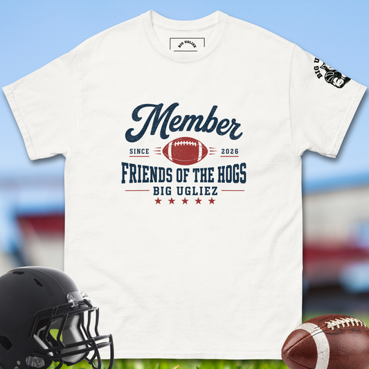 Member_Since_2026_Friends_of_the_Hogs_T-shirt_for_Offensive_Lineman_in_White