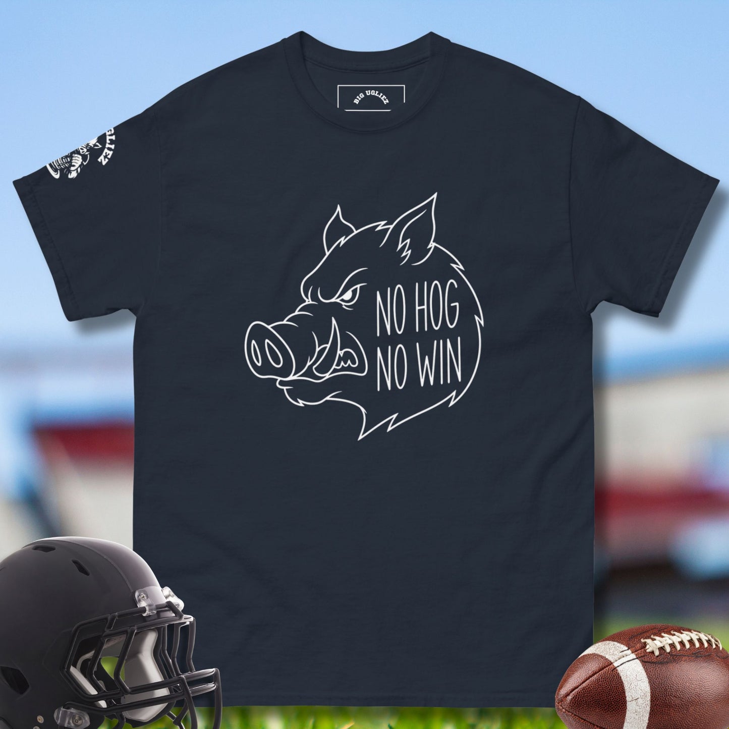 No Hog No Win T-shirt for Olinemen by Big Ugliez in blue