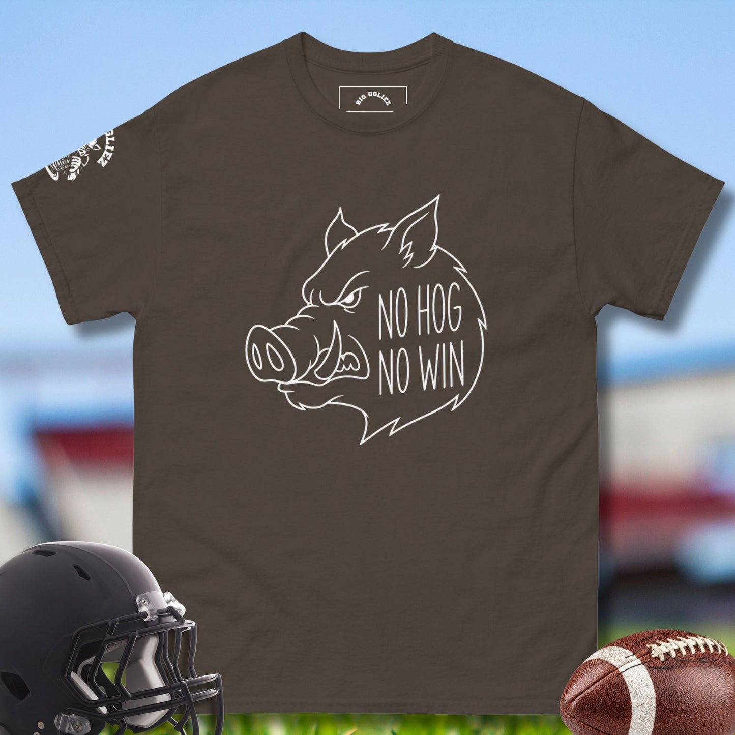 No Hog No Win T-shirt for Olinemen by Big Ugliez in brown