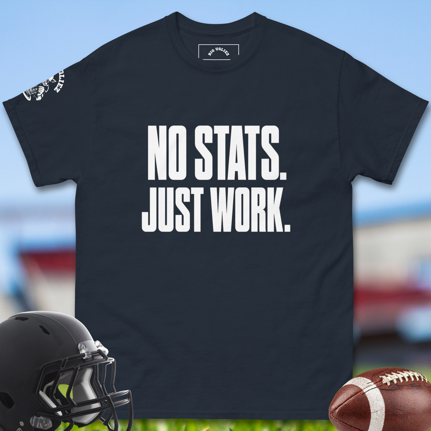 No_Stats_Just_Work_T-shirt_for_Offensive_Lineman_in_Navy