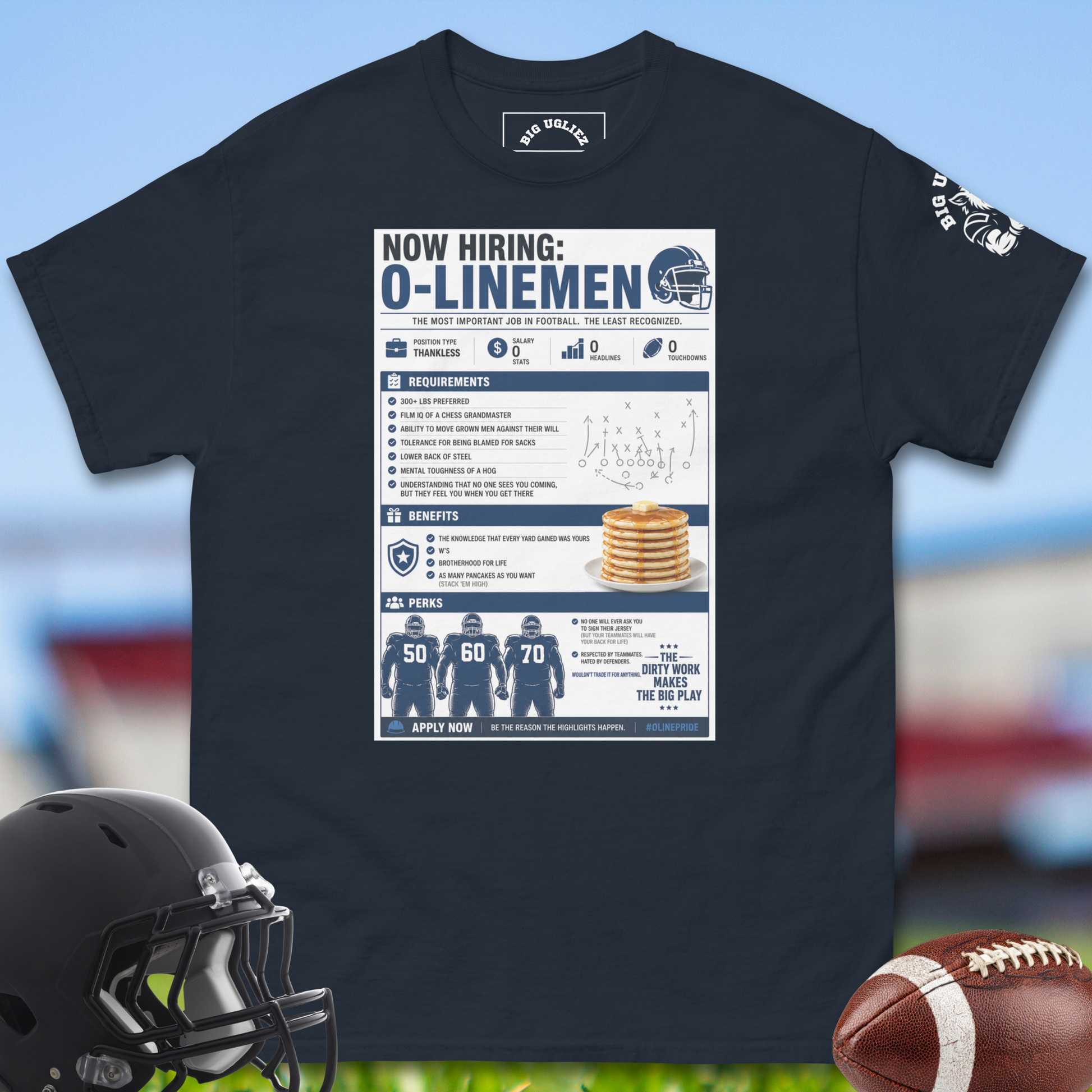 Now Hiring Olinemen Tshirt in blue