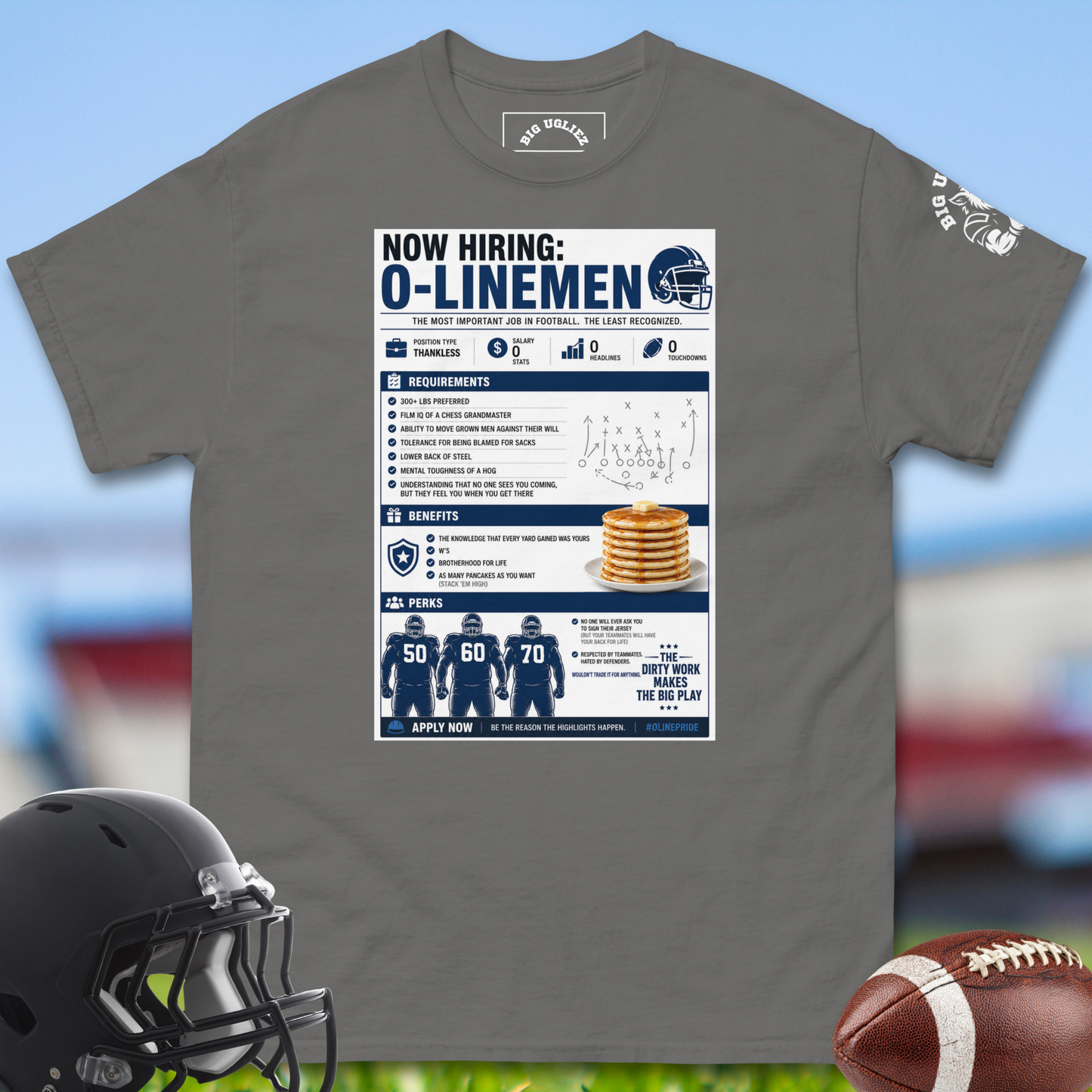 Now Hiring Olinemen Tshirt in charcoal
