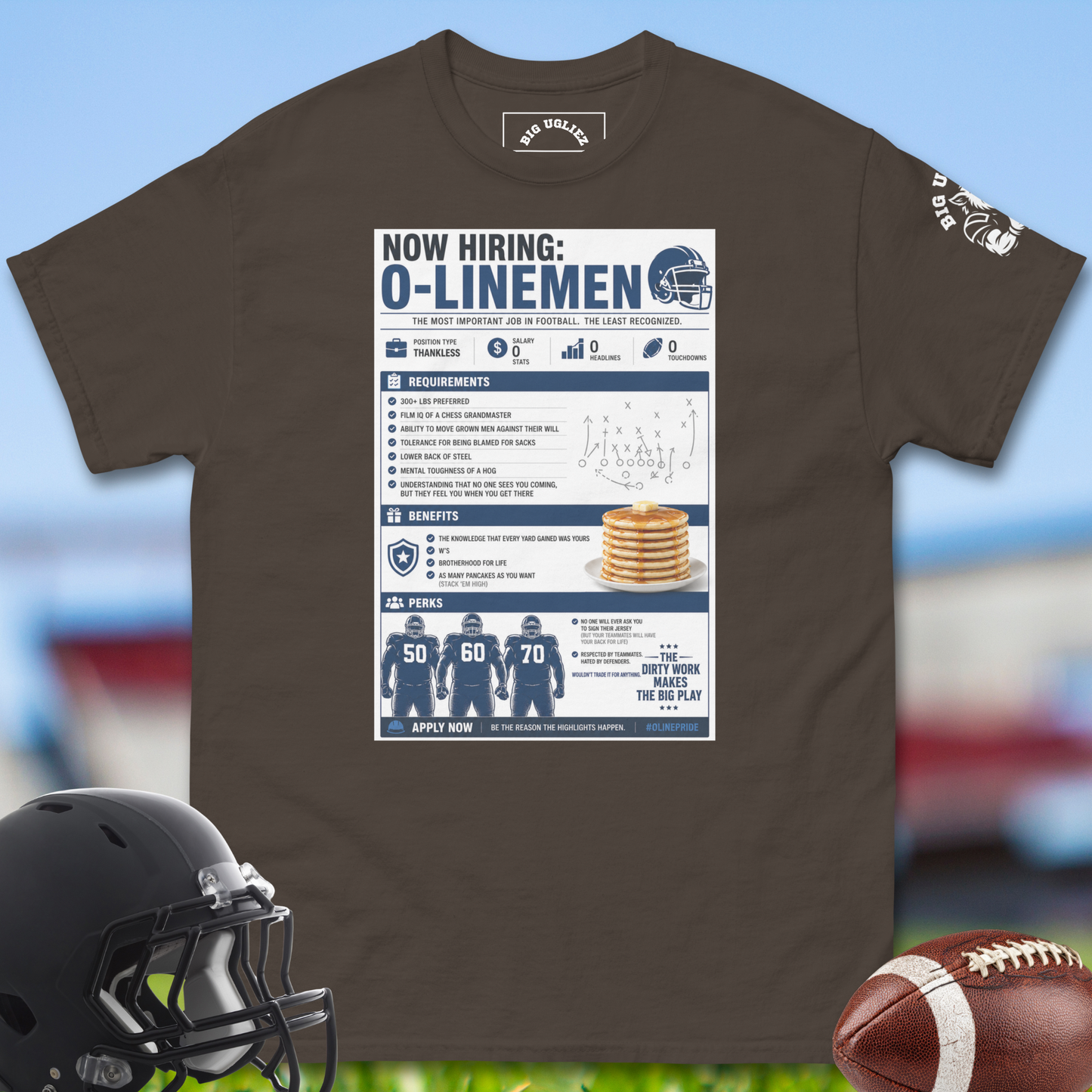 Now Hiring Olinemen Tshirt in chocolate