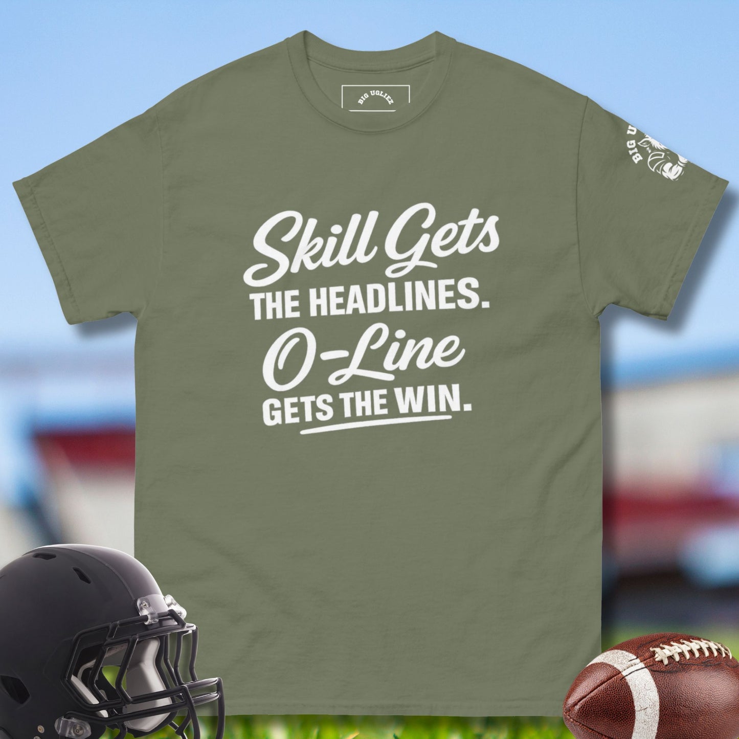 O-line Gets The Win Tshirt by Big Ugliez in army green