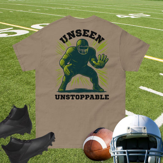 Offensive line hero blocking stance football shirt design