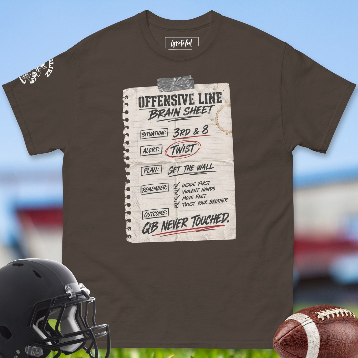 Offensive_Line_Brain_Sheet_T-shirt_for_Offensive_Lineman_in_Dark_Chocolate