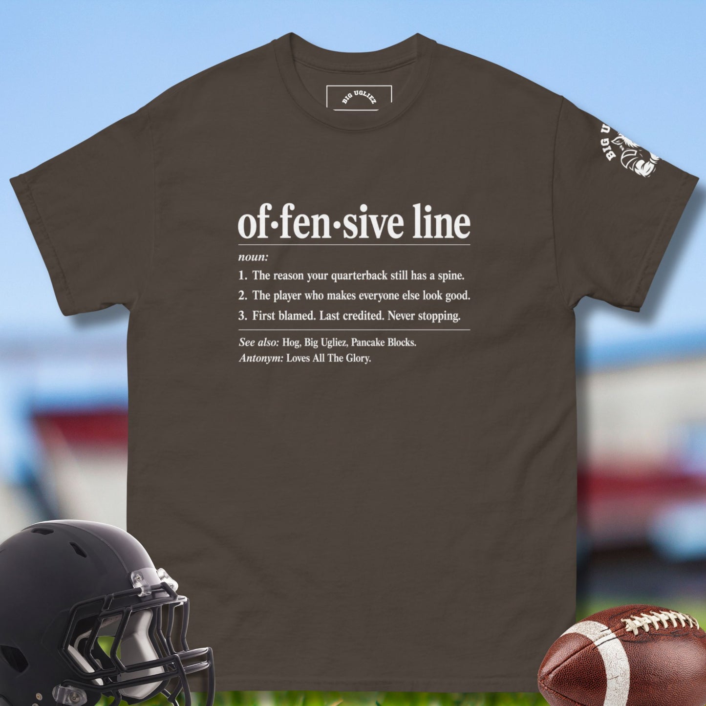 Offensive Line Definition Tshirt by Big Ugliez in brown