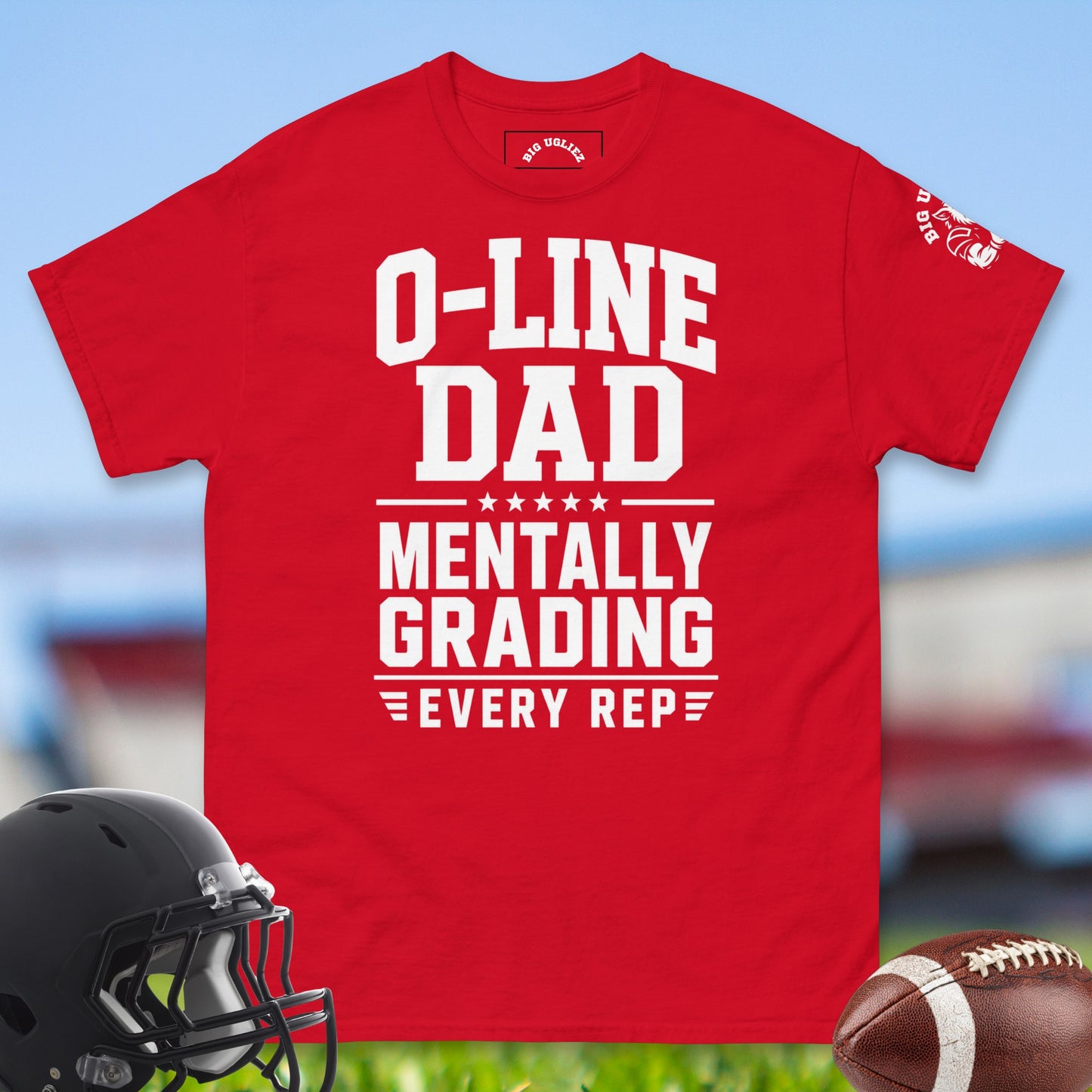 Olineman Dad Mentally Grading in red