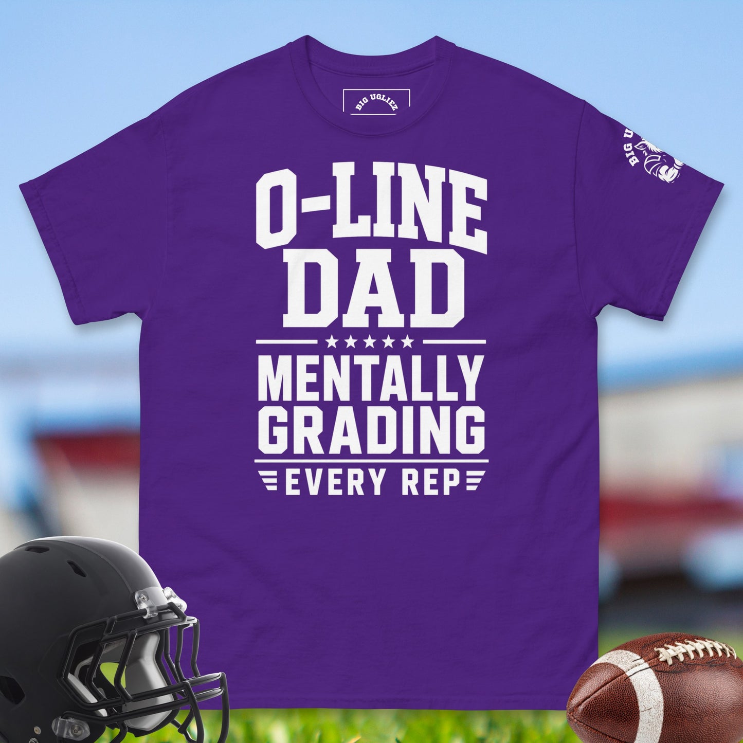 Olineman Dad Mentally Grading in turf purple