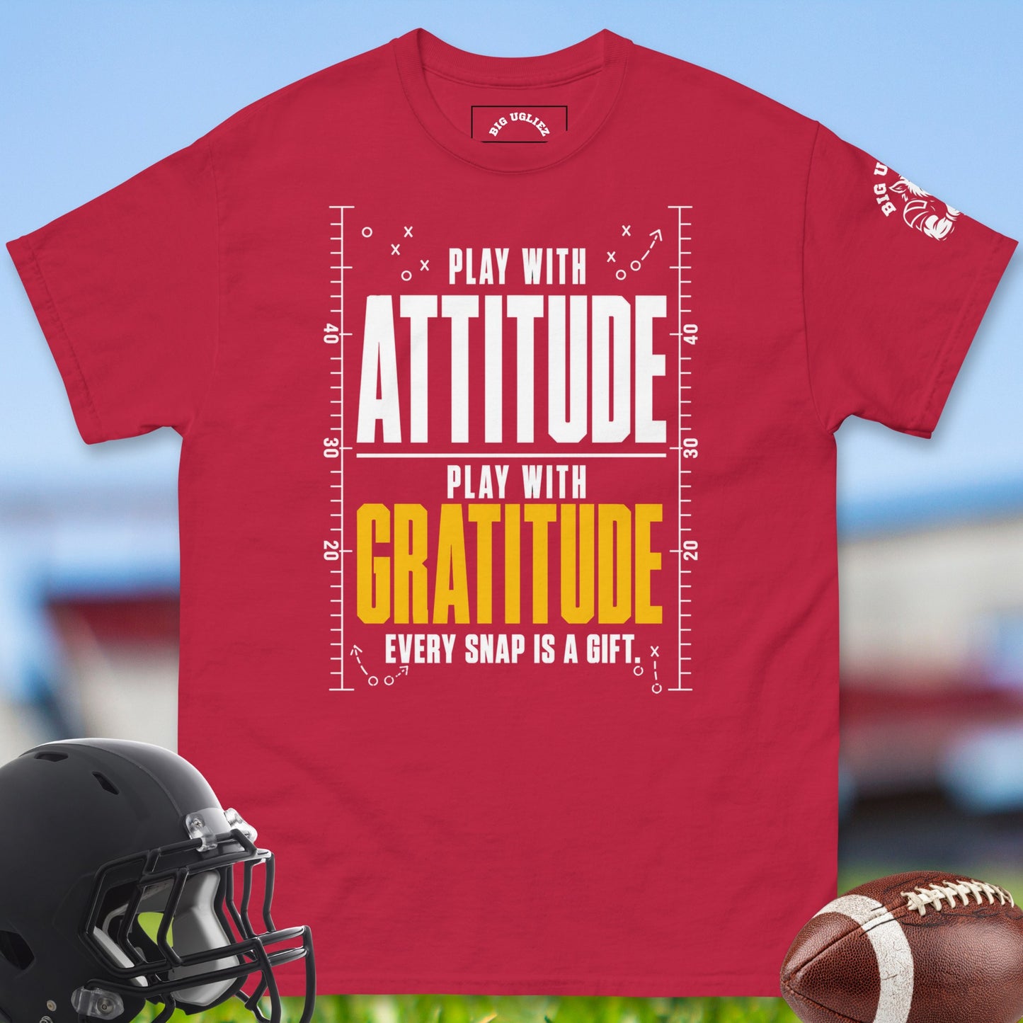 Play_With_Attitude_Play_With_Gratitude_T-shirt_for_Offensive_Lineman_in_Cardinal