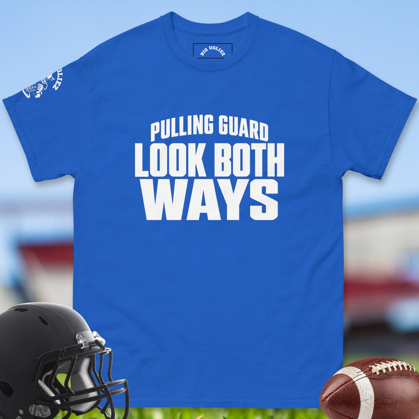 Pulling_Guard_Look_Both_Ways_T-shirt_for_Offensive_Lineman_in_Royal