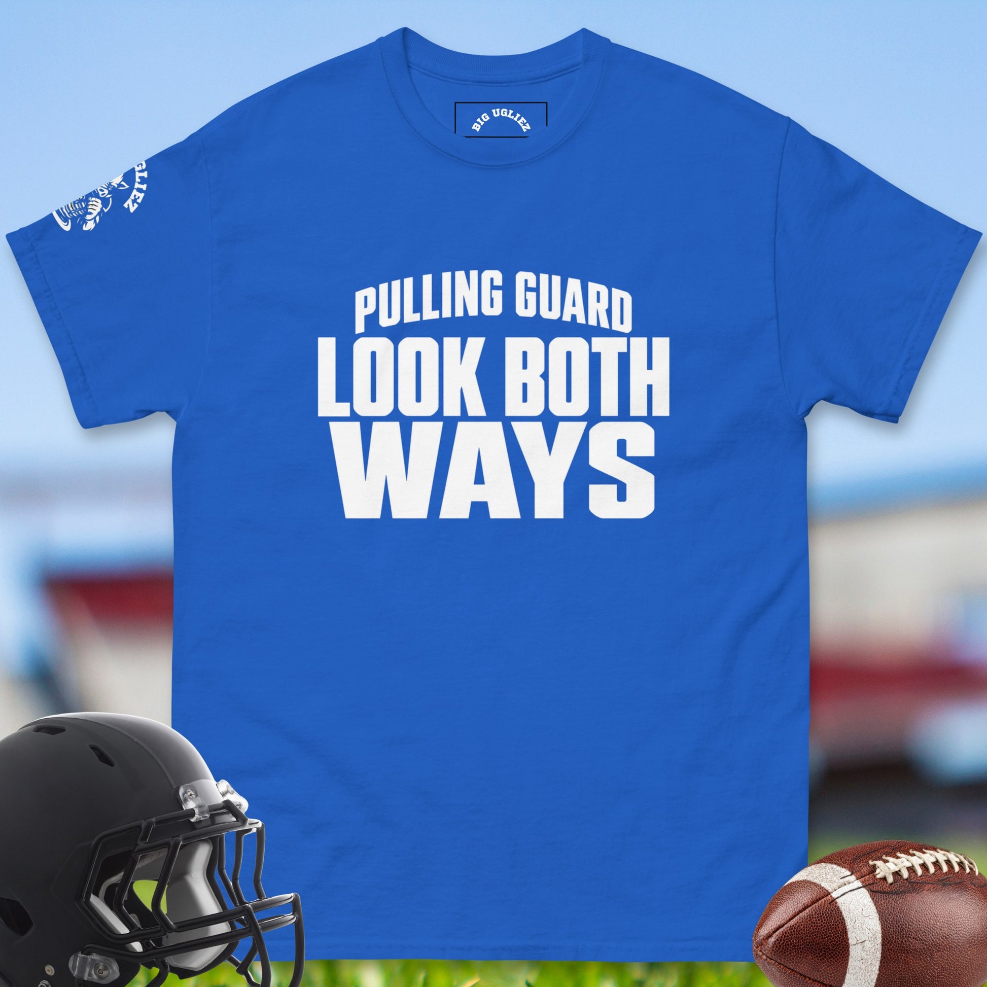 Pulling_Guard_Look_Both_Ways_T-shirt_for_Offensive_Lineman_in_Royal