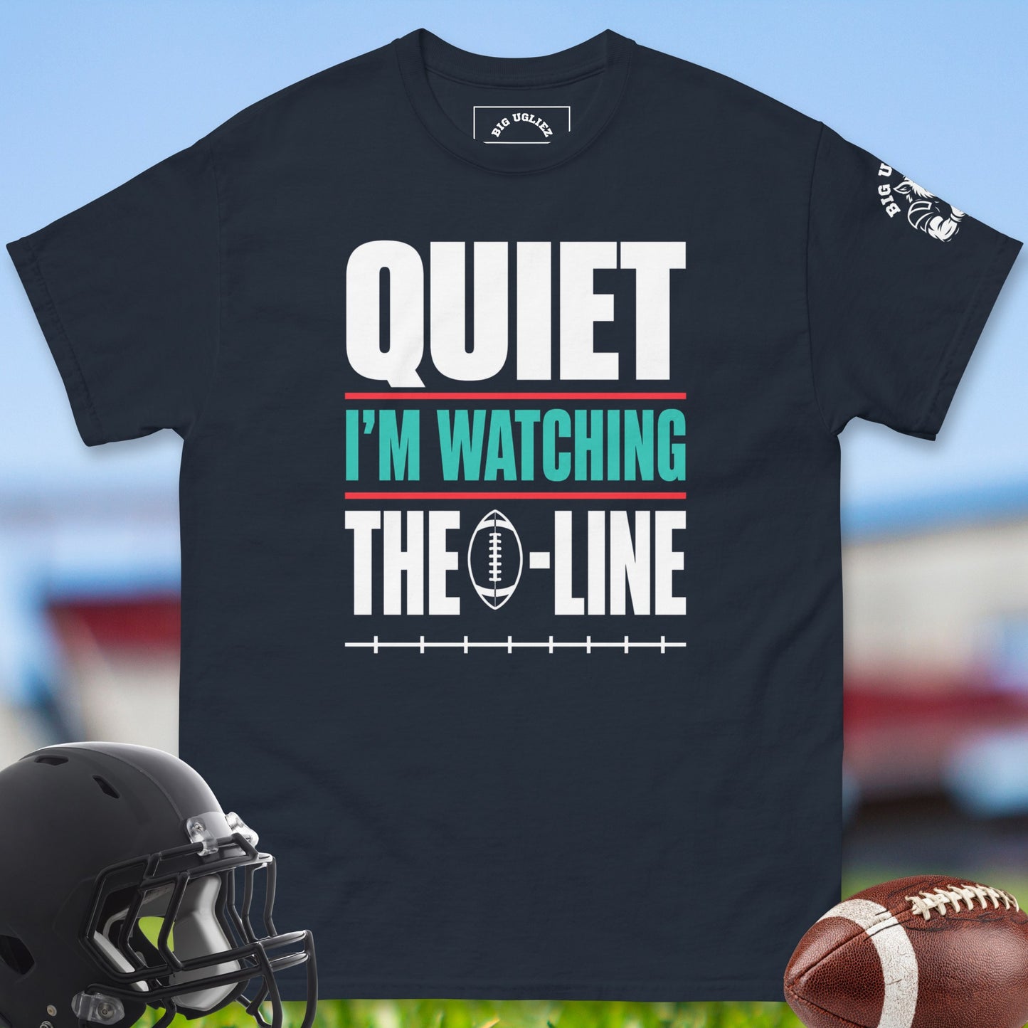 Quiet_I_m_Watching_The_O-Line_T-shirt_for_Offensive_Lineman_in_Navy