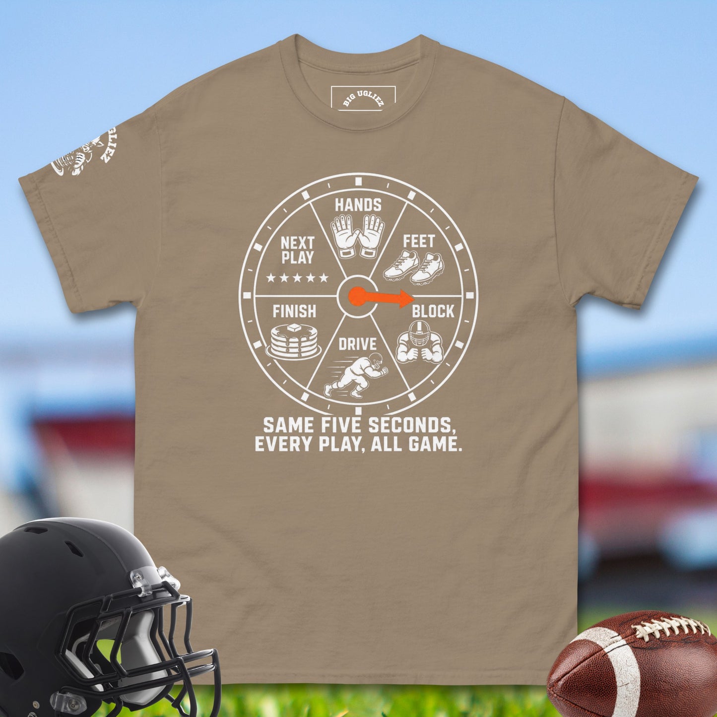Same_Five_Seconds_Every_Play_All_Game_T-shirt_for_Offensive_Lineman_in_Brown_Savana
