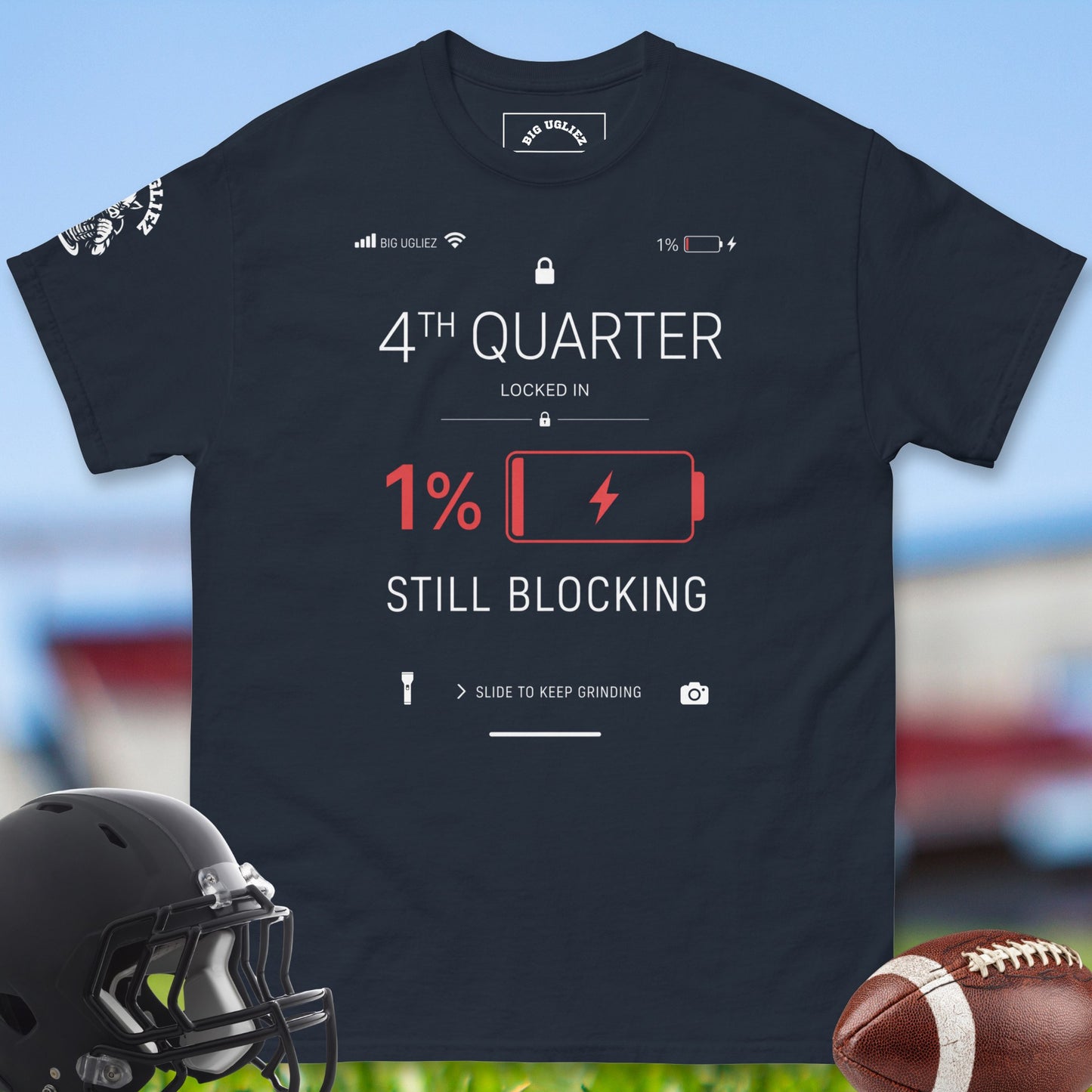 Still Blocking_ 4th_Quarter_Locked_In_T-shirt_for_Offensive_Lineman_in_Navy