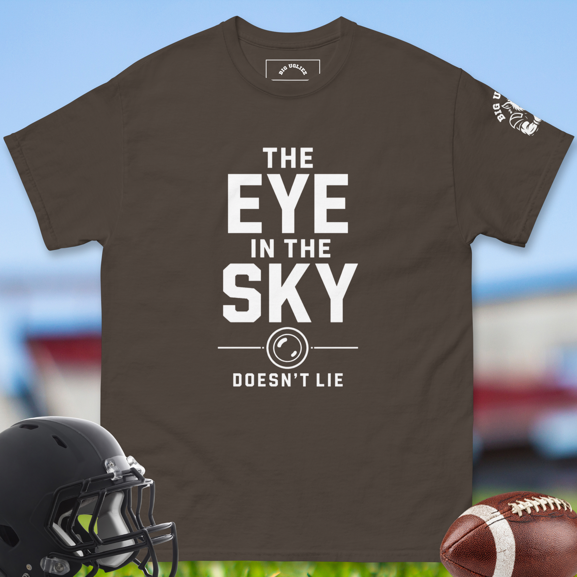 The_Eye_In_The_Sky_Doesnt_Lie_T-shirt_for_Offensive_Lineman_in_Dark_Chocolate