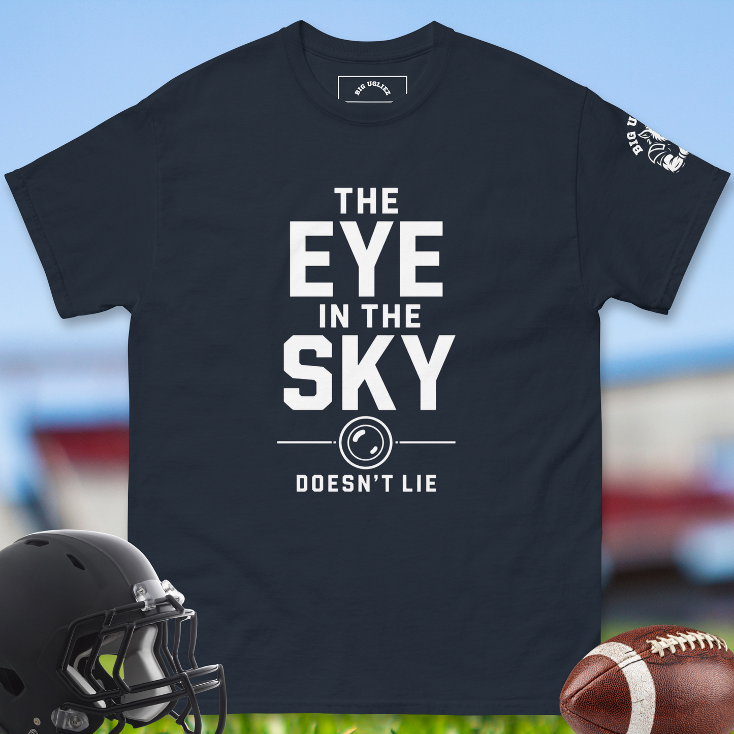The_Eye_In_The_Sky_Doesnt_Lie_T-shirt_for_Offensive_Lineman_in_Navy
