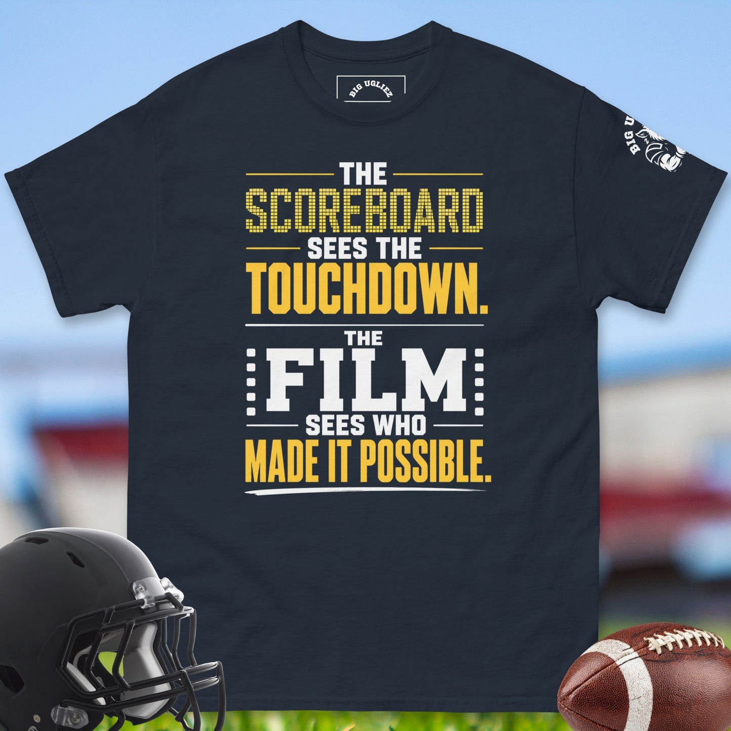 The_Scoreboard_Sees_The_Touchdown_The_Film_Sees_Who_Made_It_Possible_T-shirt_for_Offensive_Lineman_in_Navy