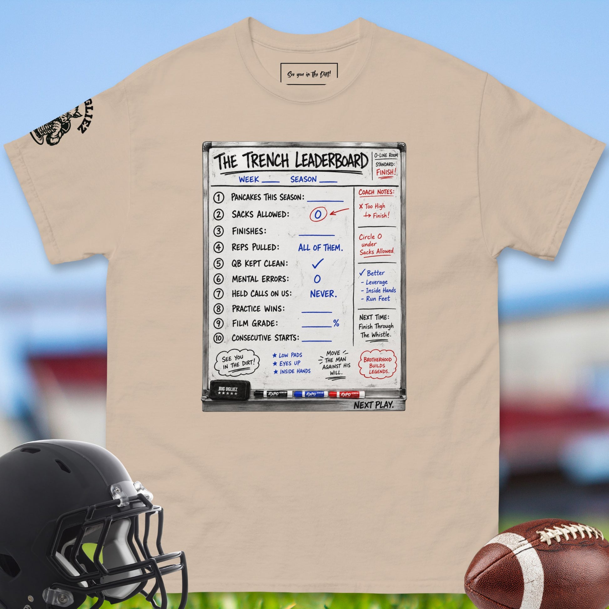 The_Trench_Leaderboard_T-shirt_for_Offensive_Lineman_in_Sand