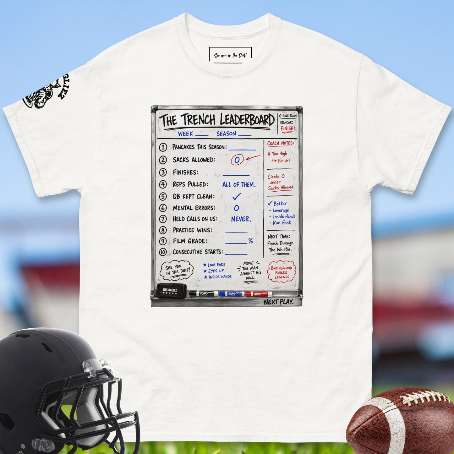 The_Trench_Leaderboard_T-shirt_for_Offensive_Lineman_in_White