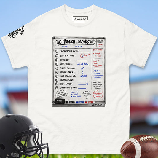 The_Trench_Leaderboard_T-shirt_for_Offensive_Lineman_in_White
