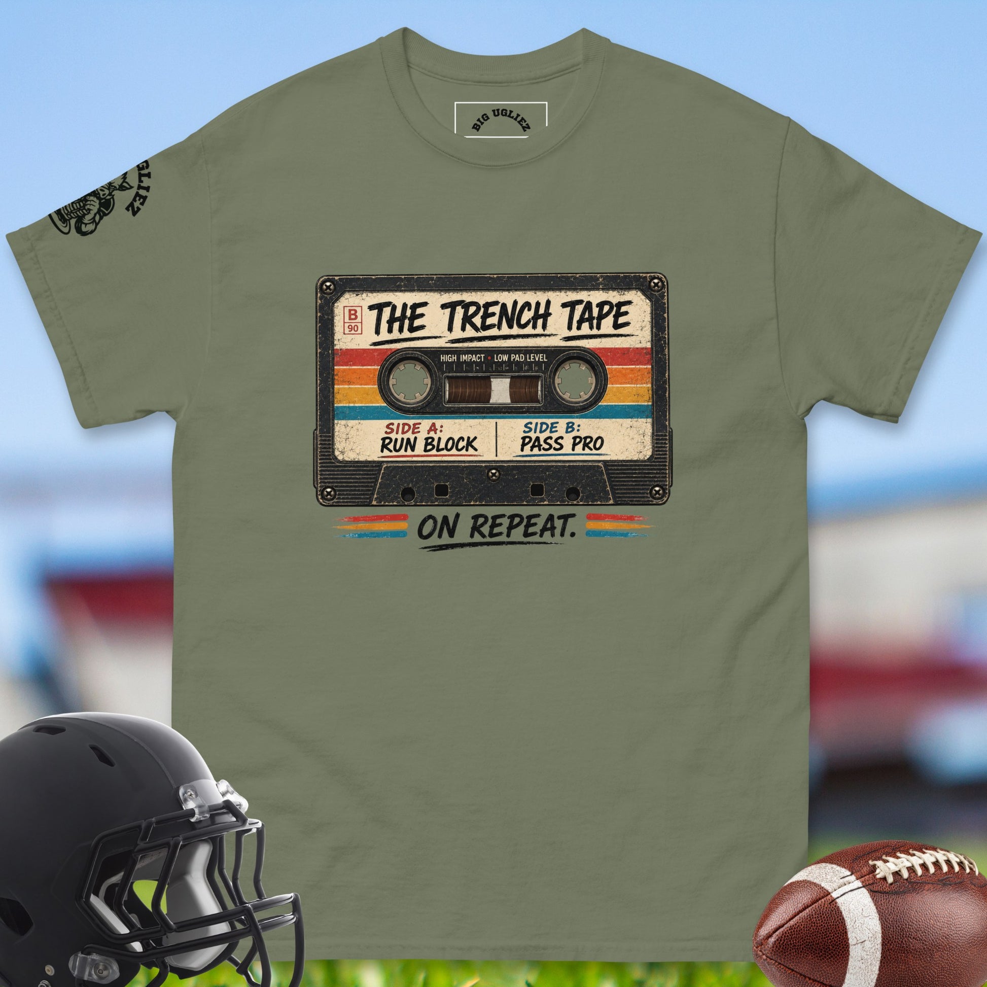 The_Trench_Tape_T-shirt_for_Offensive_Lineman_in_Military_Green