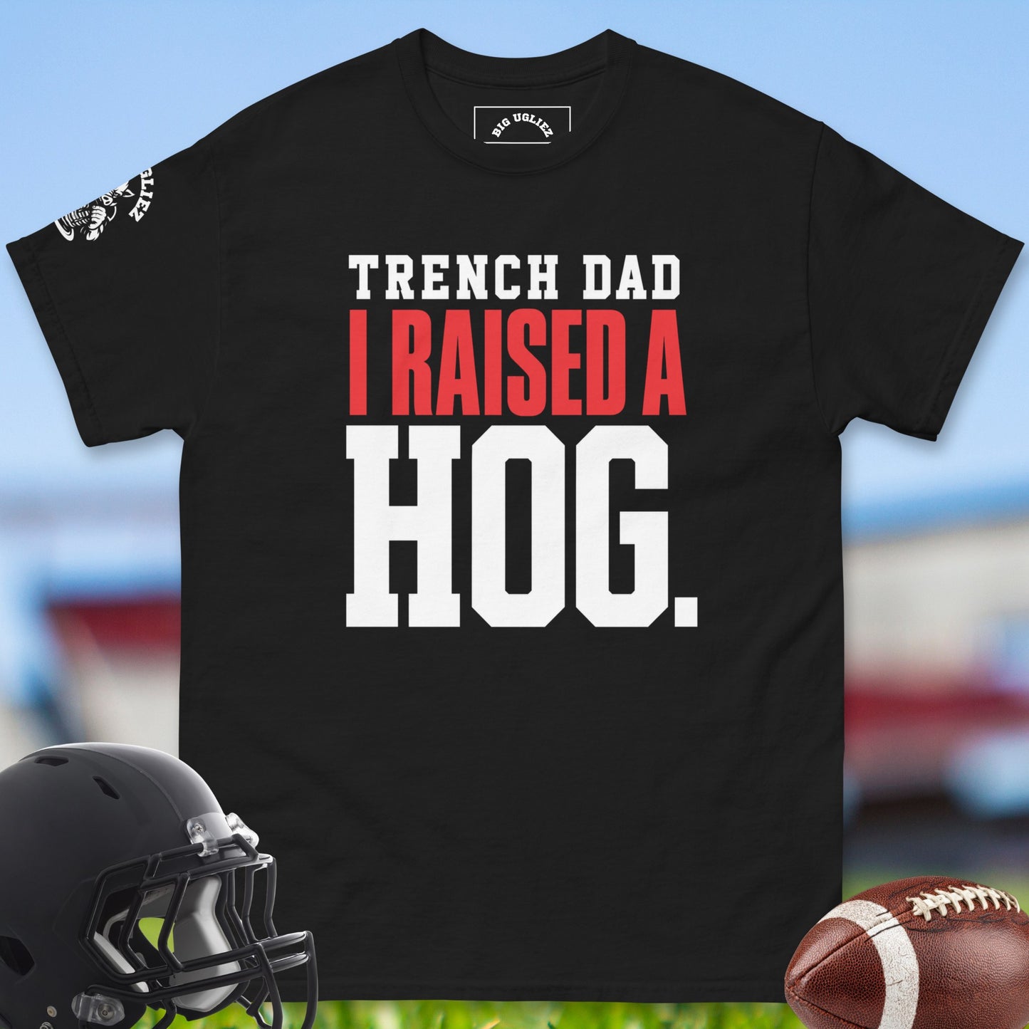 Trench_Dad_I_Raised_A_Hog_T-shirt_for_Offensive_Lineman_in_Black