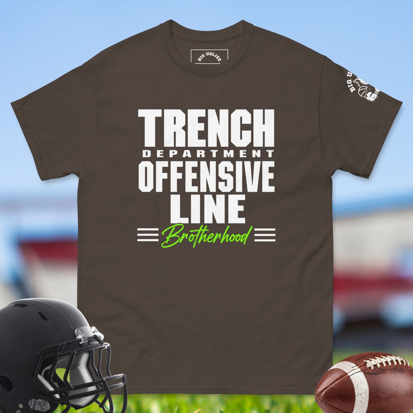 Trench_Department_Offensive_Line_Brotherhood_T-shirt_for_Offensive_Lineman_in_Dark_Chocolate