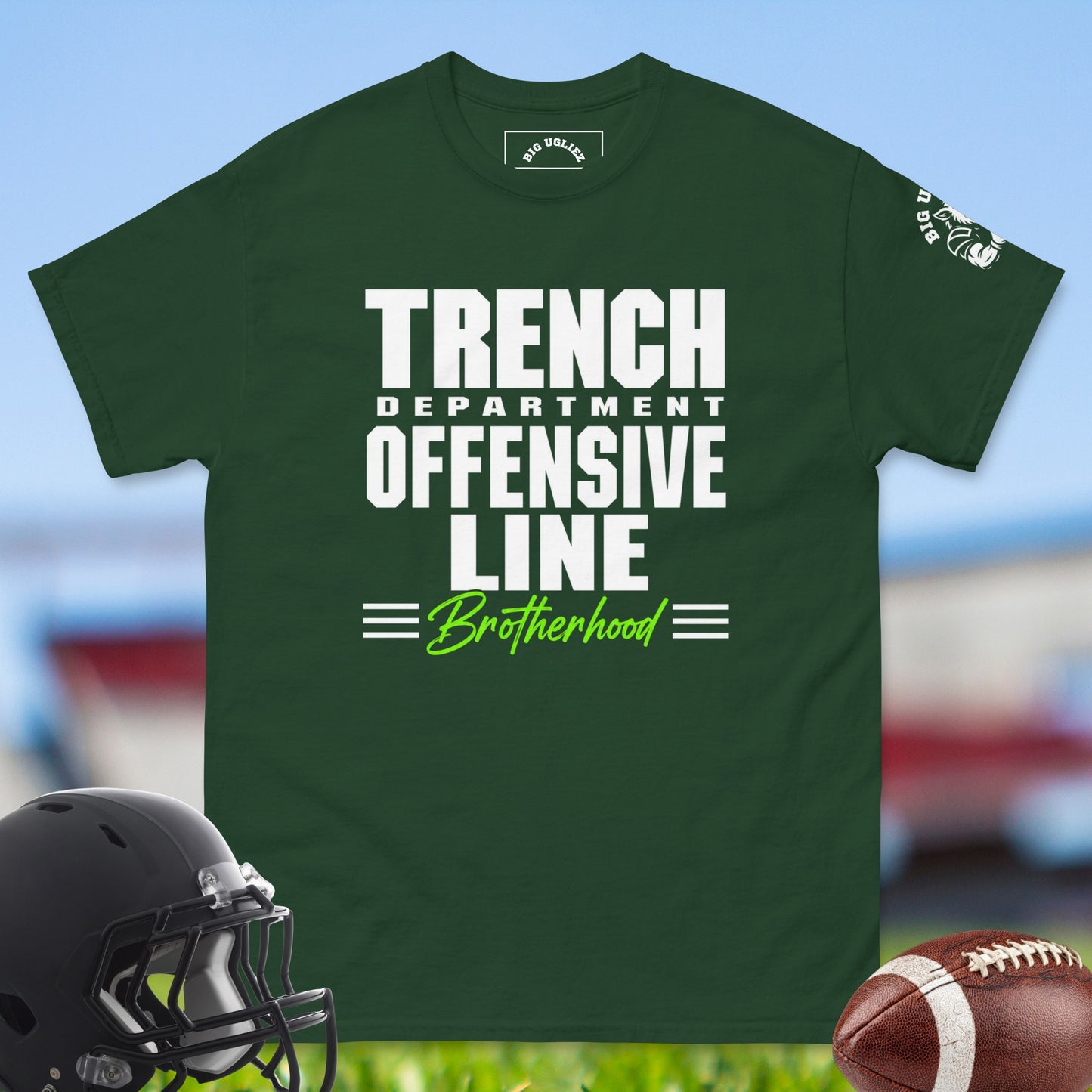 Trench_Department_Offensive_Line_Brotherhood_T-shirt_for_Offensive_Lineman_in_Forest_Green