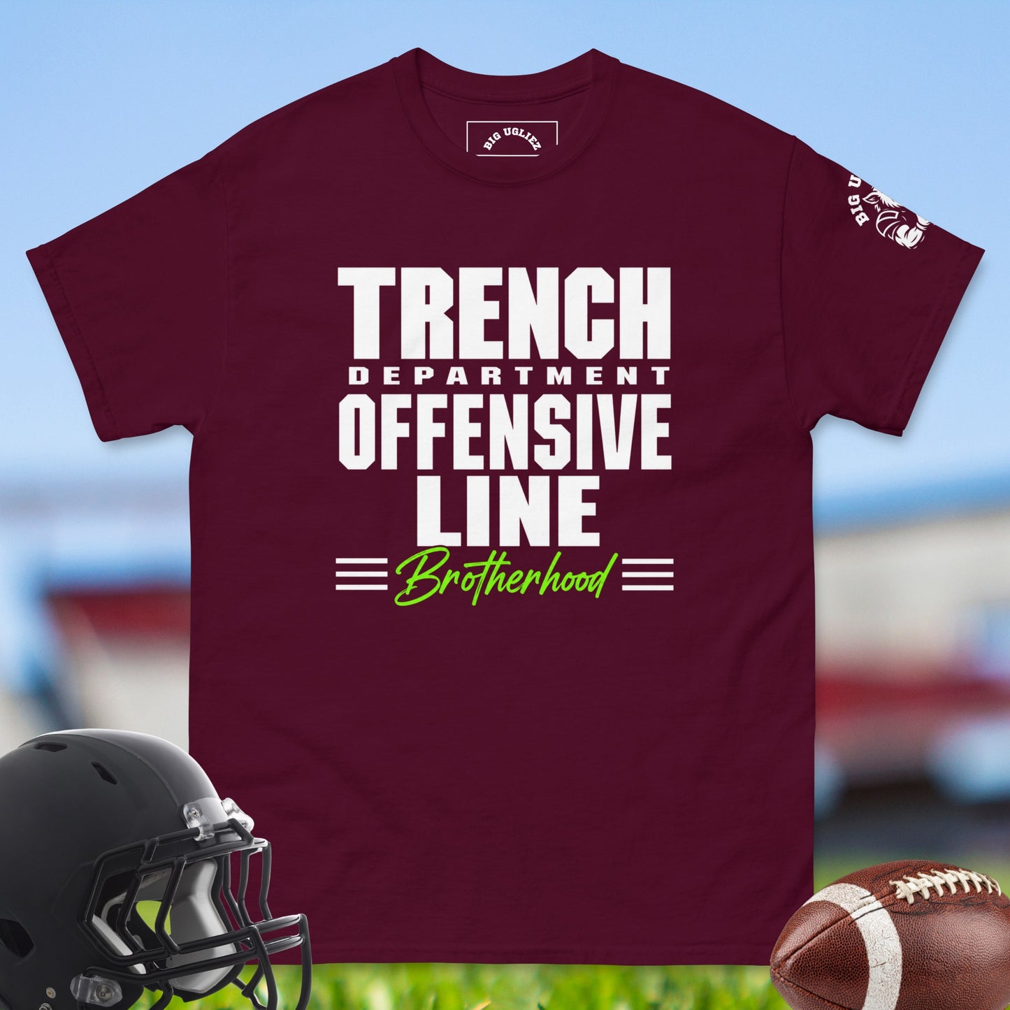 Trench_Department_Offensive_Line_Brotherhood_T-shirt_for_Offensive_Lineman_in_Maroon