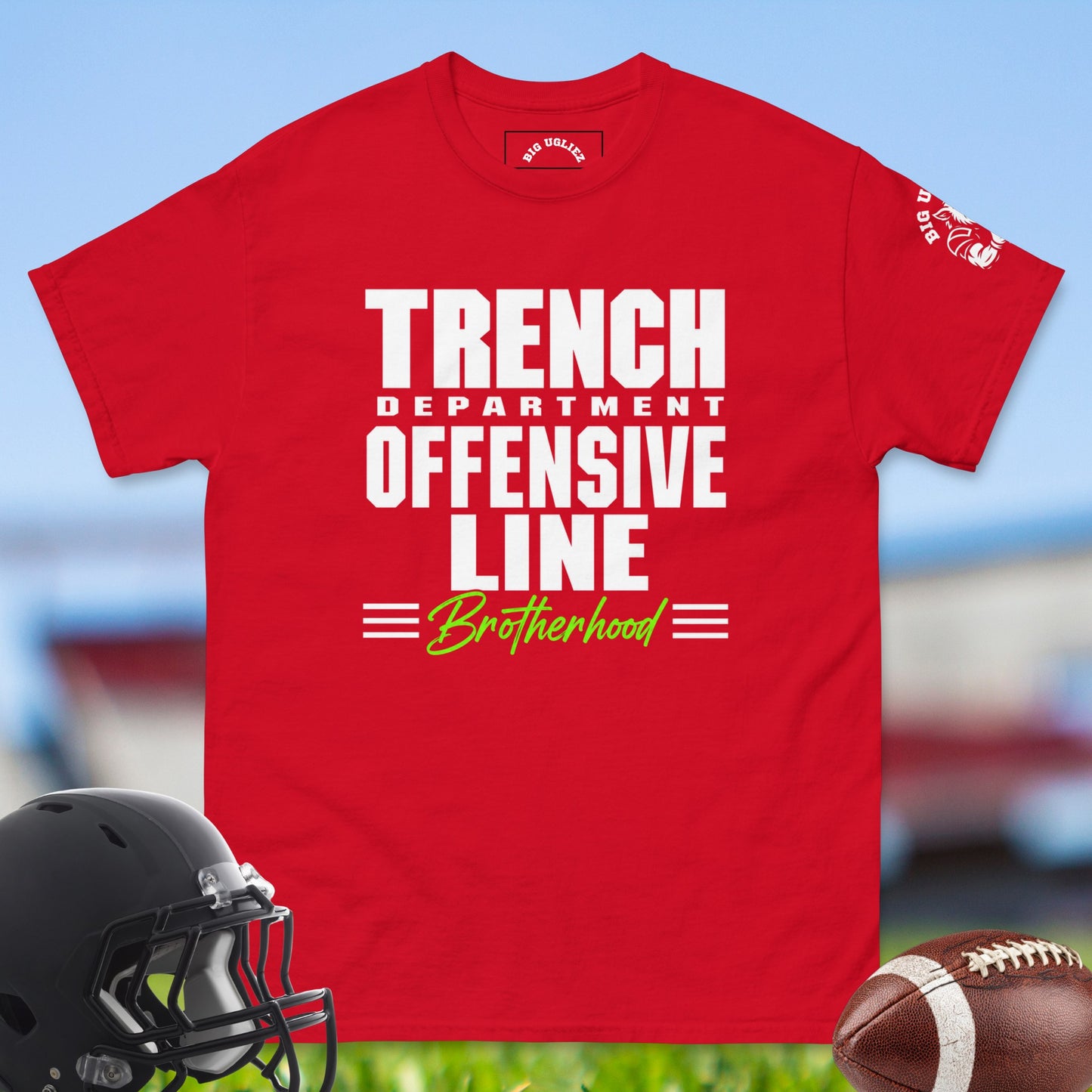 Trench_Department_Offensive_Line_Brotherhood_T-shirt_for_Offensive_Lineman_in_Red