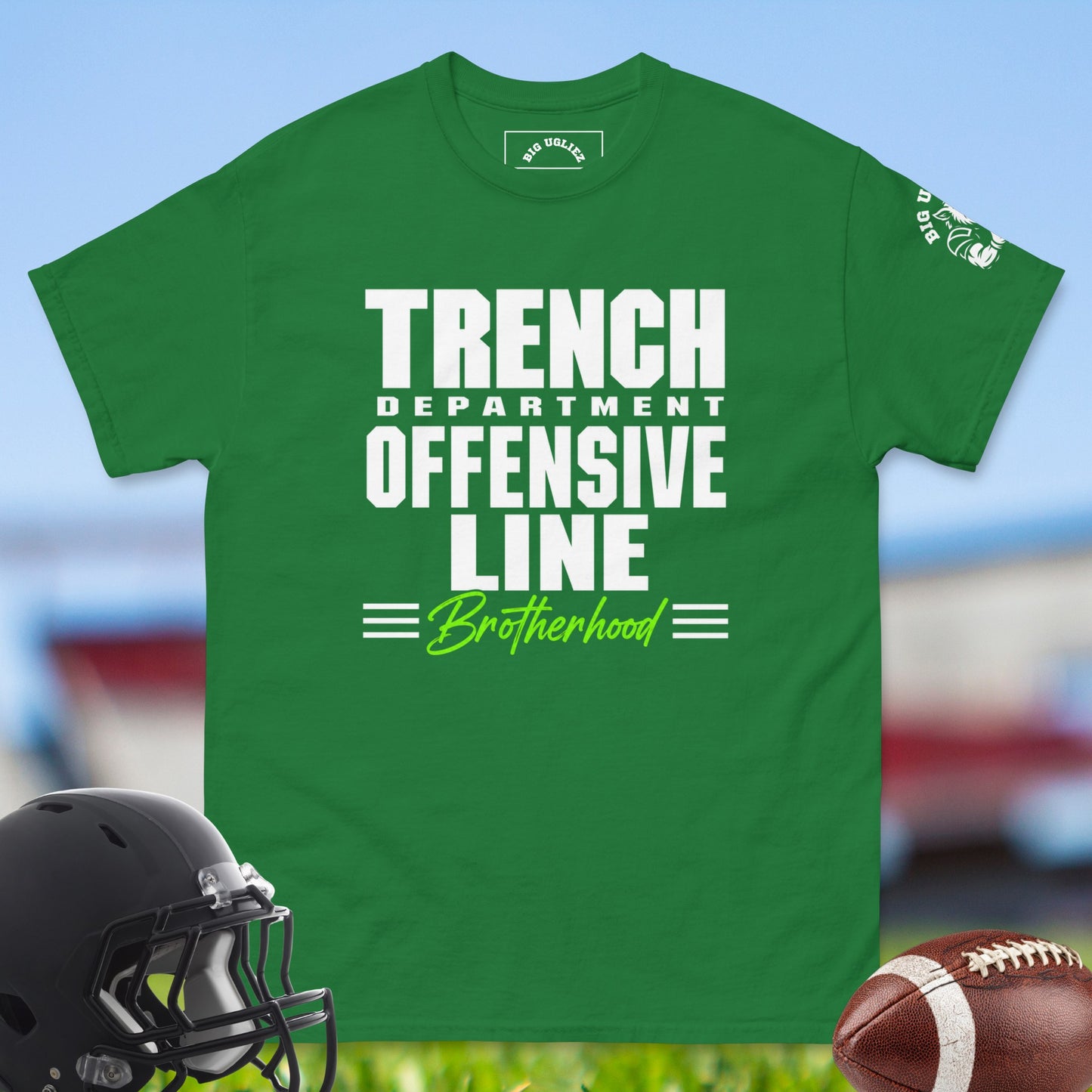 Trench_Department_Offensive_Line_Brotherhood_T-shirt_for_Offensive_Lineman_in_Turf_Green