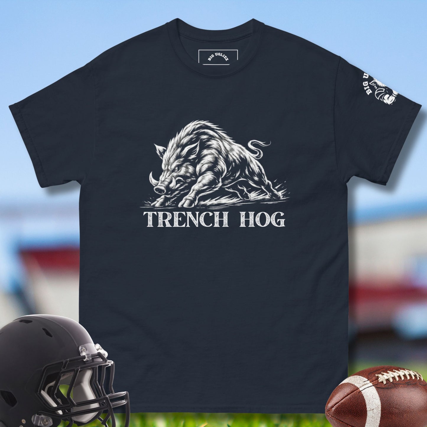 Trench Hog Tshirt for Olineman in blue by Big Ugliez