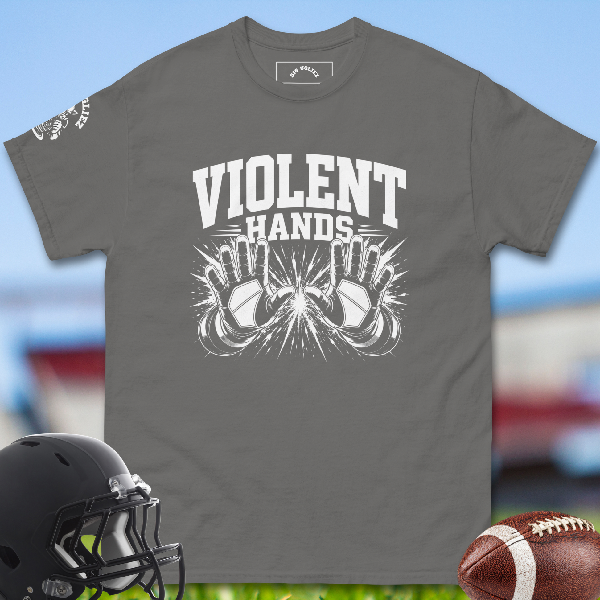 Violent_Hands_T-shirt_for_Offensive_Lineman_in_Charcoal