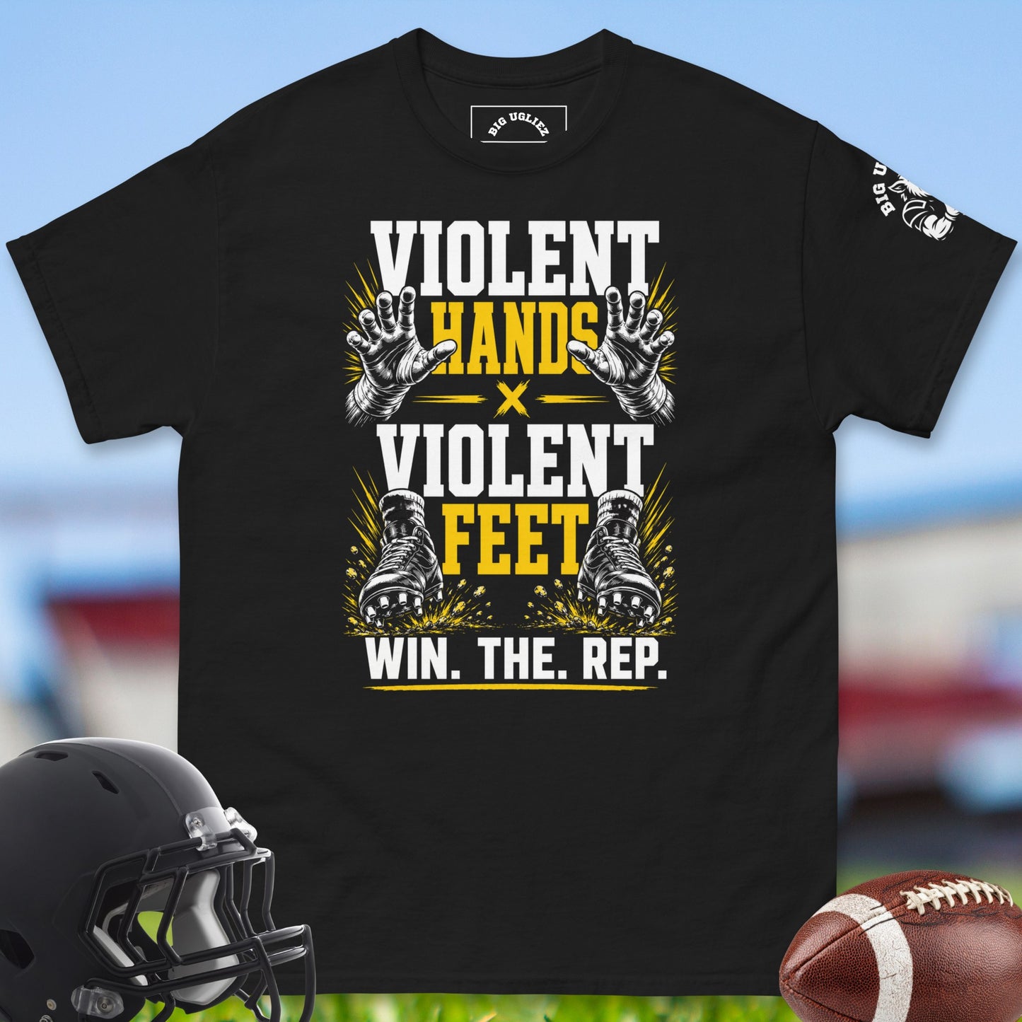 Violent_Hands_X_Violent_Feet_T-shirt_for_Offensive_Lineman_in_Black
