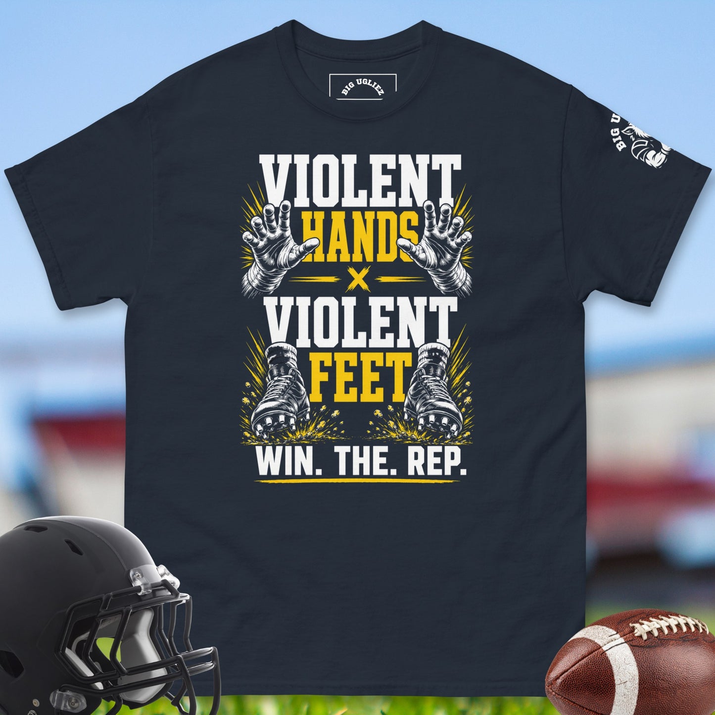 Violent_Hands_X_Violent_Feet_T-shirt_for_Offensive_Lineman_in_Navy