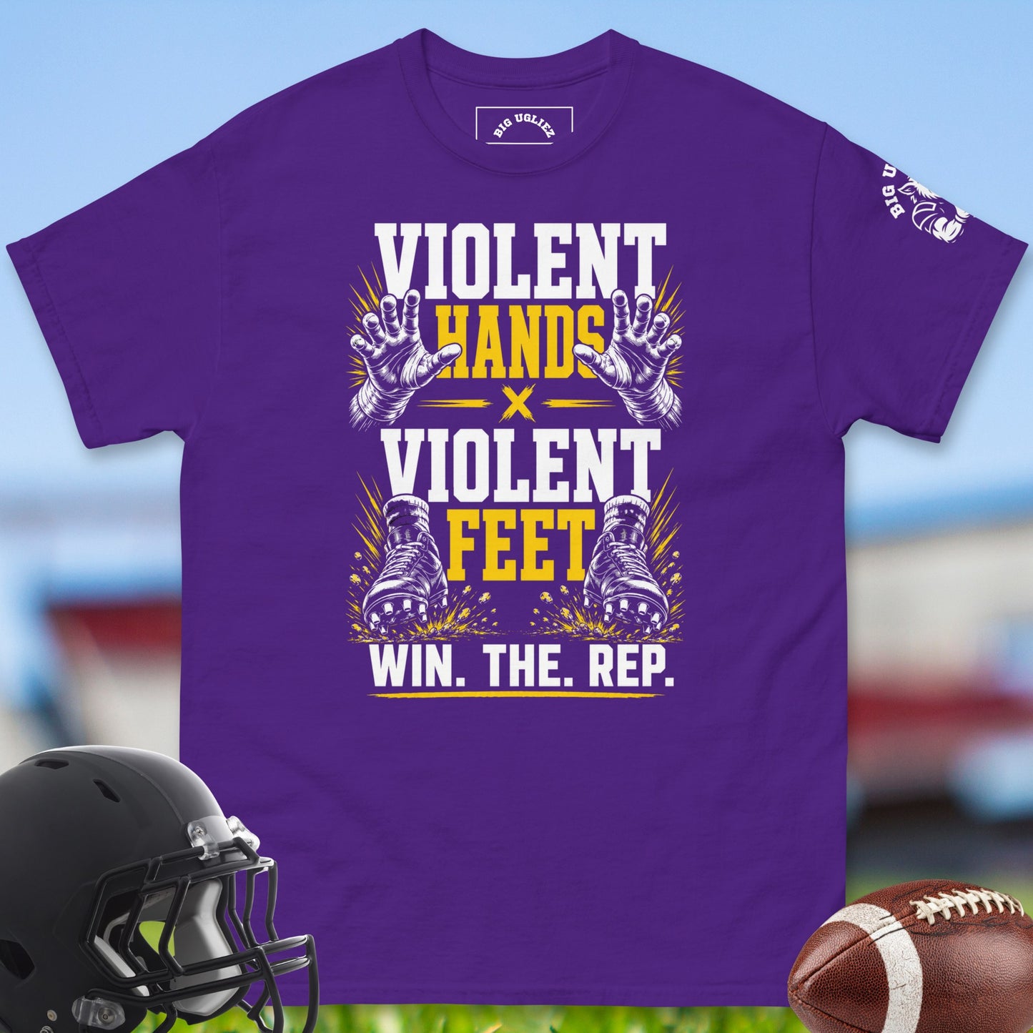 Violent_Hands_X_Violent_Feet_T-shirt_for_Offensive_Lineman_in_Purple
