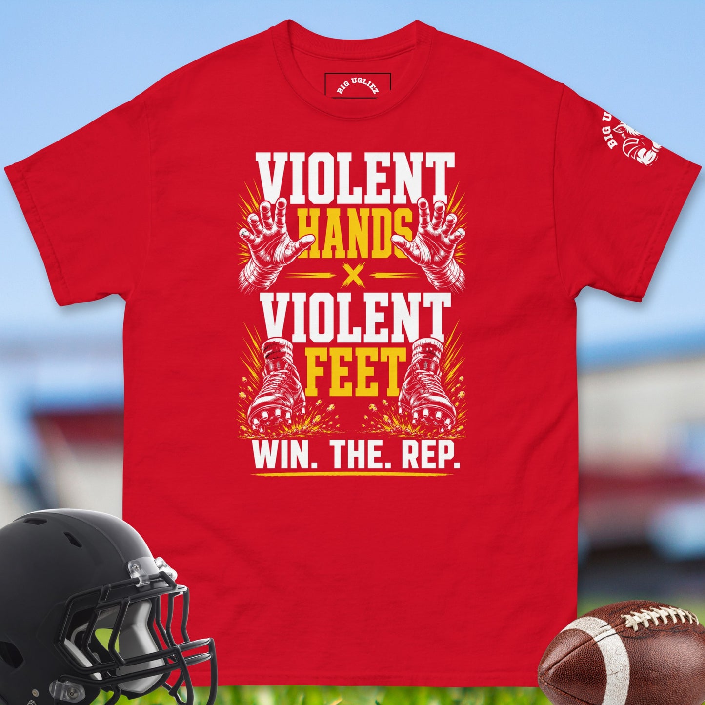 Violent_Hands_X_Violent_Feet_T-shirt_for_Offensive_Lineman_in_Red
