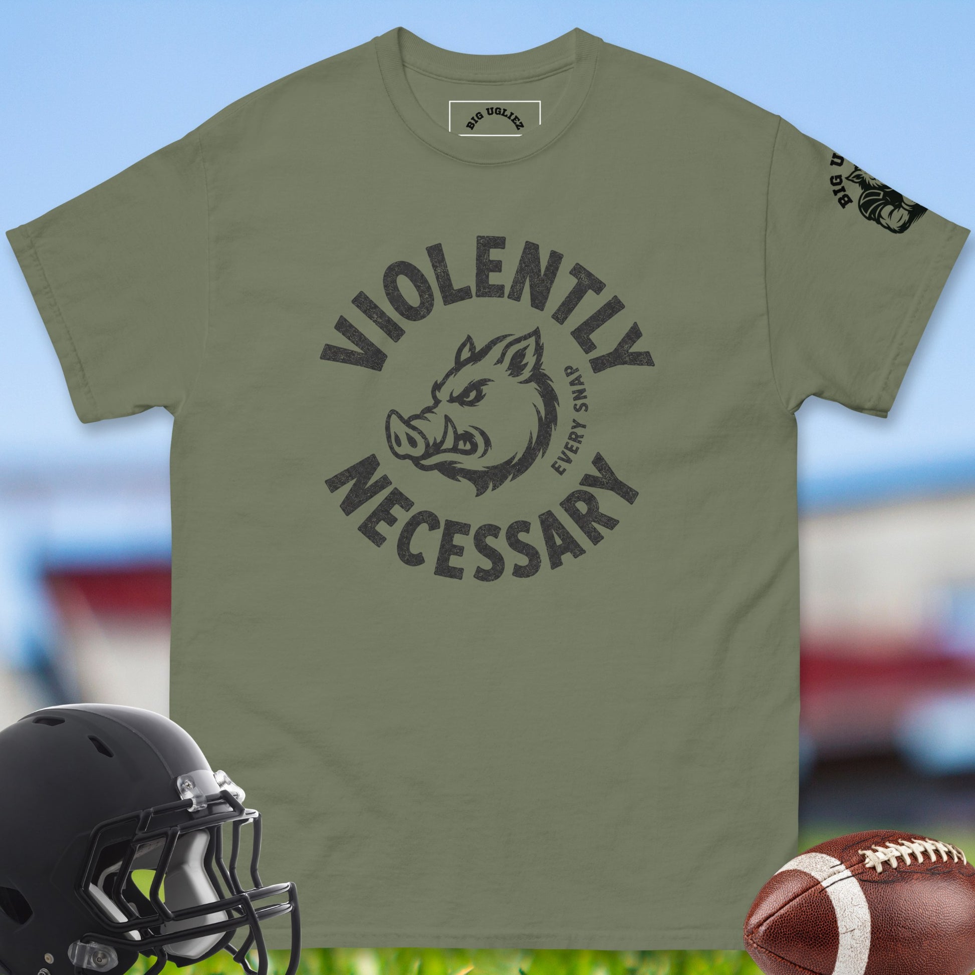 Violently_Necessary_T-shirt_for_Offensive_Lineman_in_Military_Green