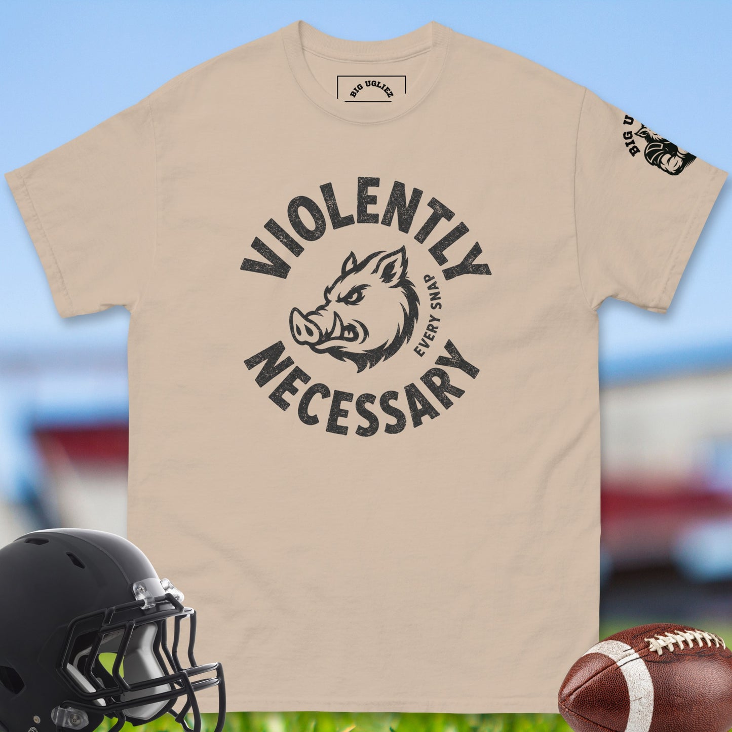Violently_Necessary_T-shirt_for_Offensive_Lineman_in_Sand